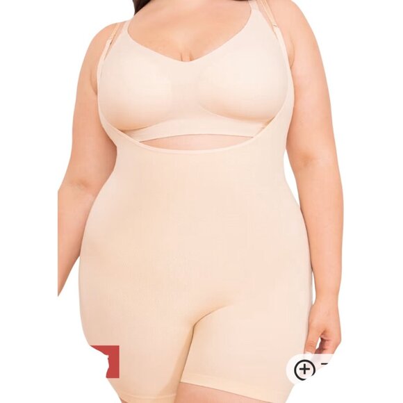Shapermint Empetua Open Bust Boyshort Bodysuit Shapewear Tan Sz 2XL 73005 - Picture 1 of 9